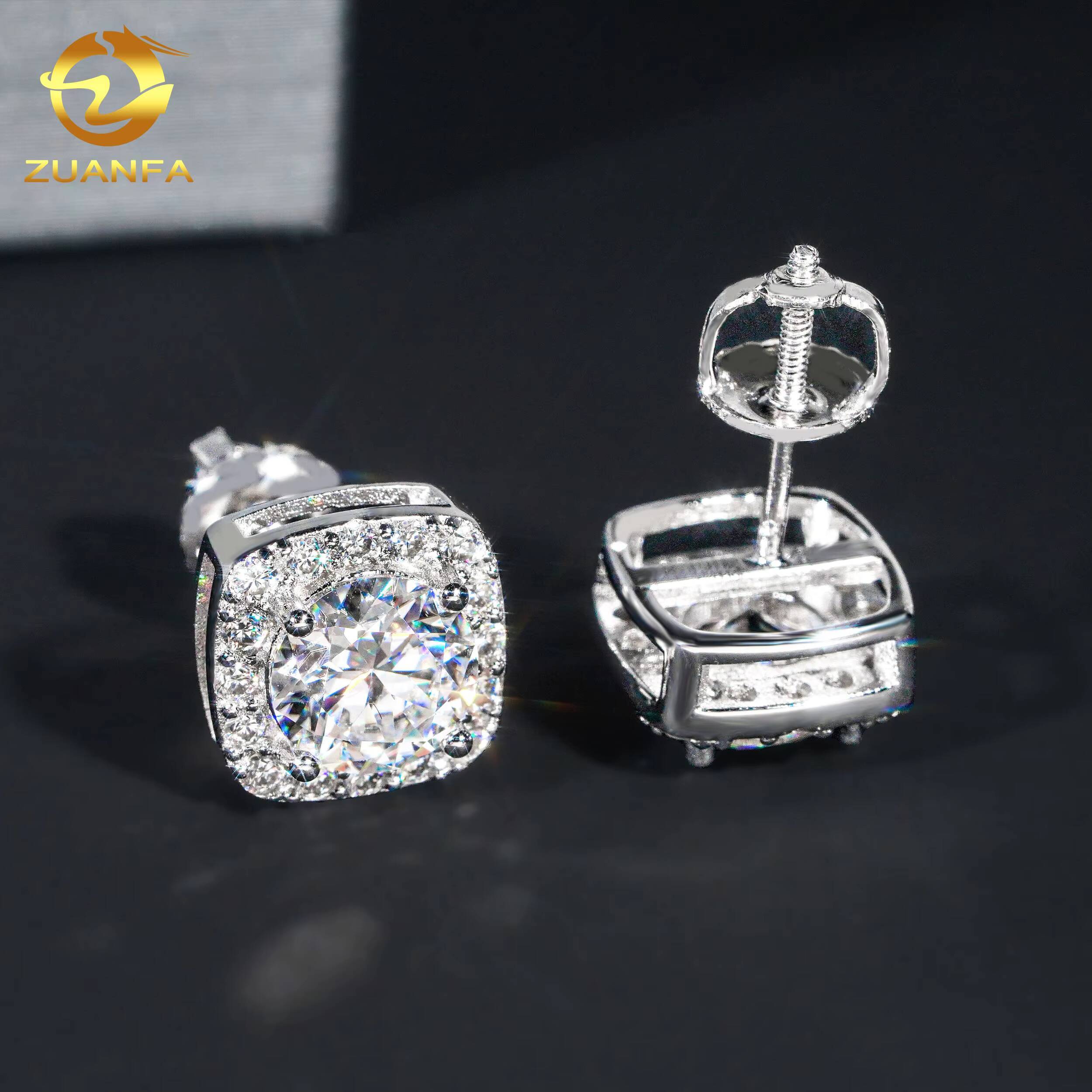 Wholesale Price 5mm-8mm Moissanite Stud Earrings Halo Earrings 925 Sterling Silver Screw Iced Out Hip Hop Earring for Women Men