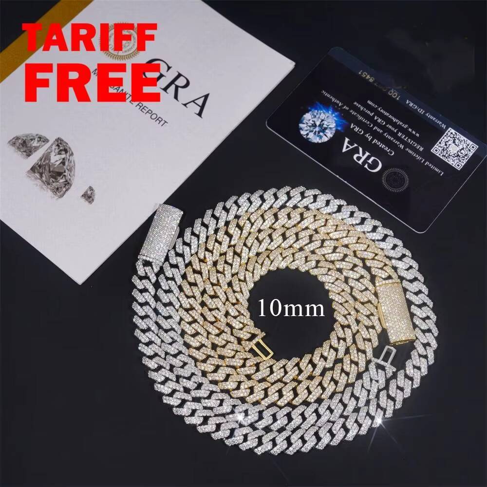 Fast Shipping Moissanite Diamond Hip Hop Jewelry 10mm Moissanite Cuban Link 925 Silver Iced Out Cuban Bracelet Chain