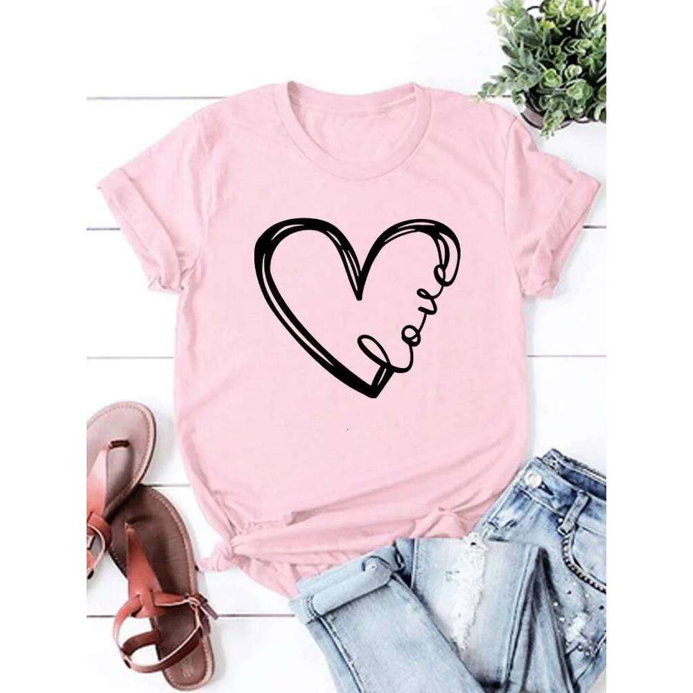 Love Heart Printed Trend Women Fashion Clothing Graphic T-shirts Clothes Print Female Shirt Short Sleeve Lady Casual Tee XJ260306