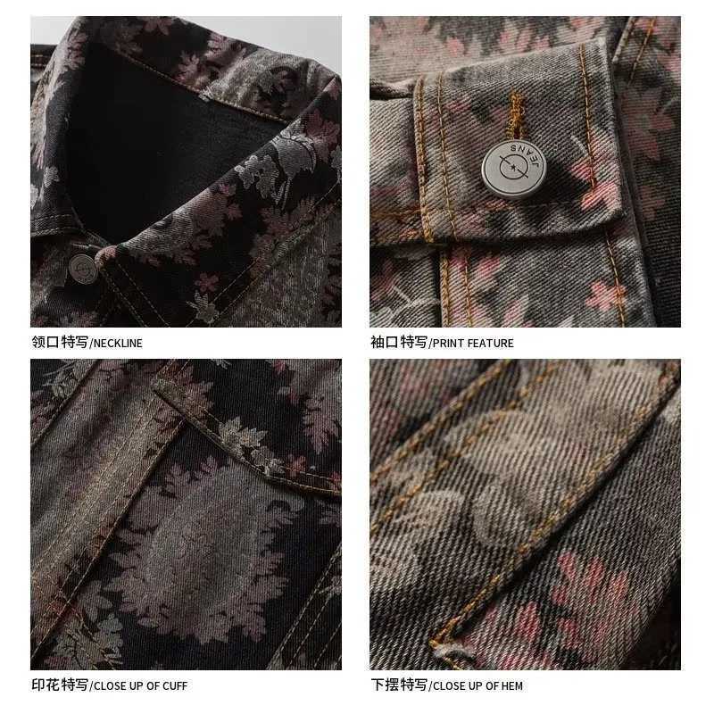 Streetwear Hip Pop Retro Cashew Flower Denim Jackets Mens Clothing 2025 Spring Fashion Outerwear Loose Casual Lapels Jacket Men M260309
