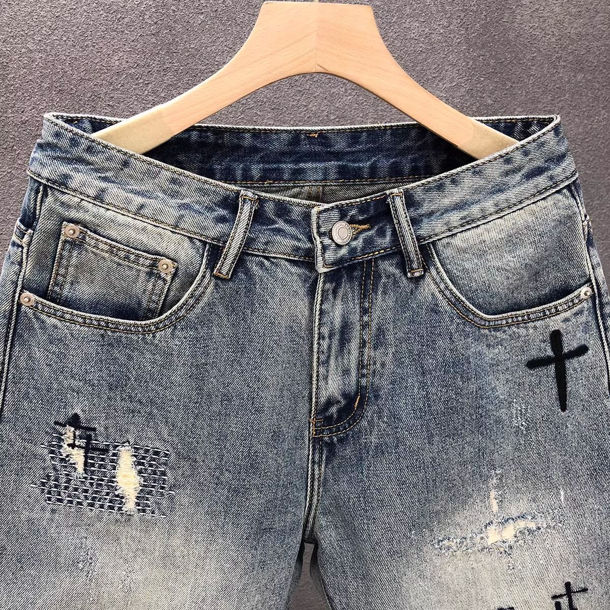 Men's Denim Jeans Shorts Casual Slim Fit Essential Designer Style Washed Distressed Stretch Fabric Knee Length Breathable Summer Daily Bottoms