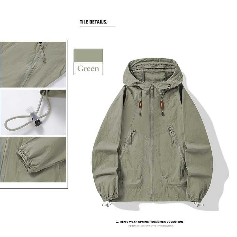 Mens Jacket Windproof Waterproof Breathable Male Outdoor Hooded Sunscreen Jacket Camping Loose Hooded Hiking Sunscreen Jacket M260309
