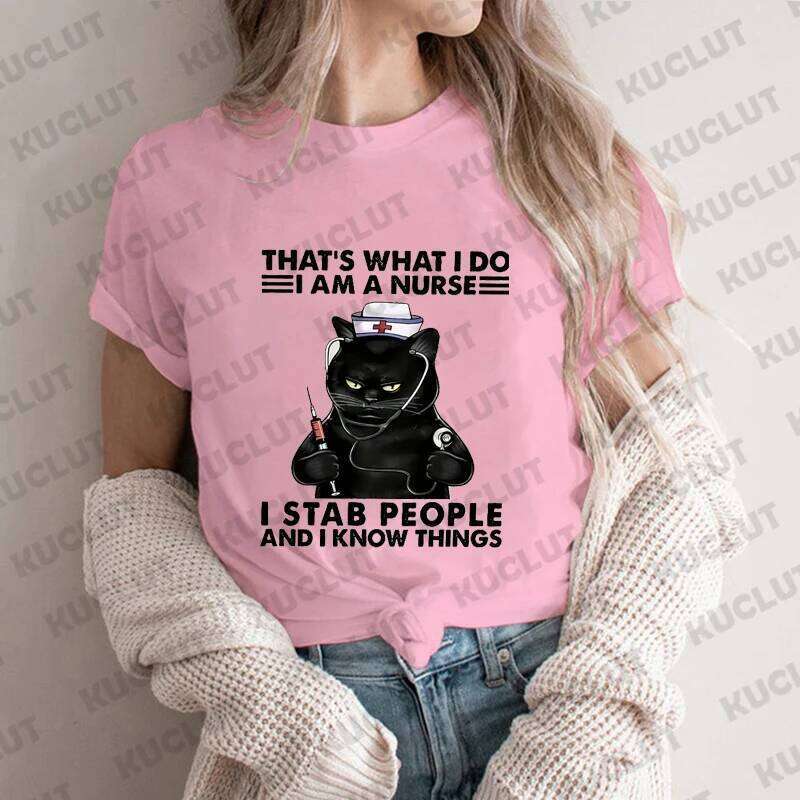 That's What Do I Am A Print T-Shirt for Women Clothing Funny Nurse Tee Shirt Femme Kawaii Black Cat Tops Nursing Clothes XJ260306