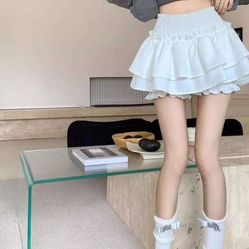 Womens Shirred High Waist Tiered Ruffle A Line Short Skirt Japanese Ballet Styles Layered Skater Skort with Bloomers XJ260309