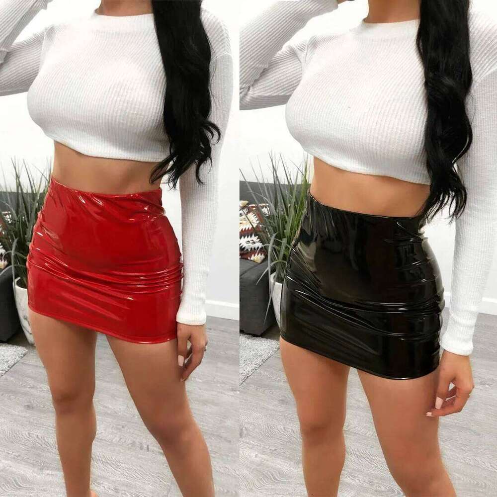 Women PU Leather Red Pink Orange High Waist Slim Pencil Vintage Bodycon Mini Skirts Sexy Clubwear XJ260309