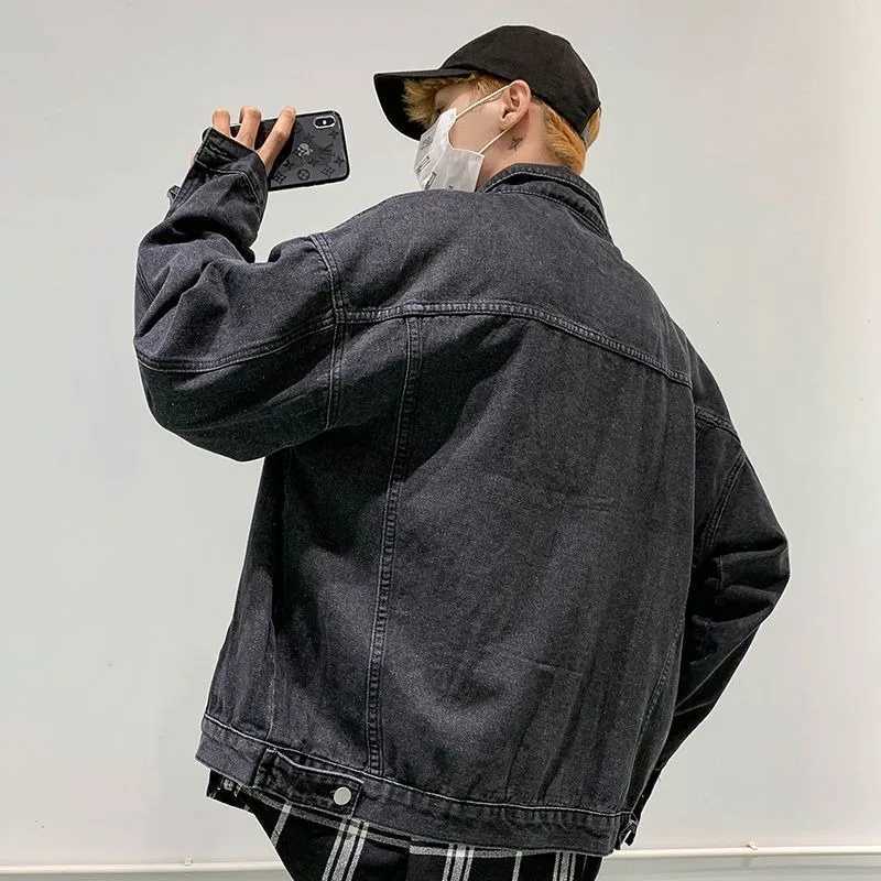 American Mens Loose Trendy Versatile Casual Workwear Coats Fashion Cardigan Retro Denim Jacket Top M260309