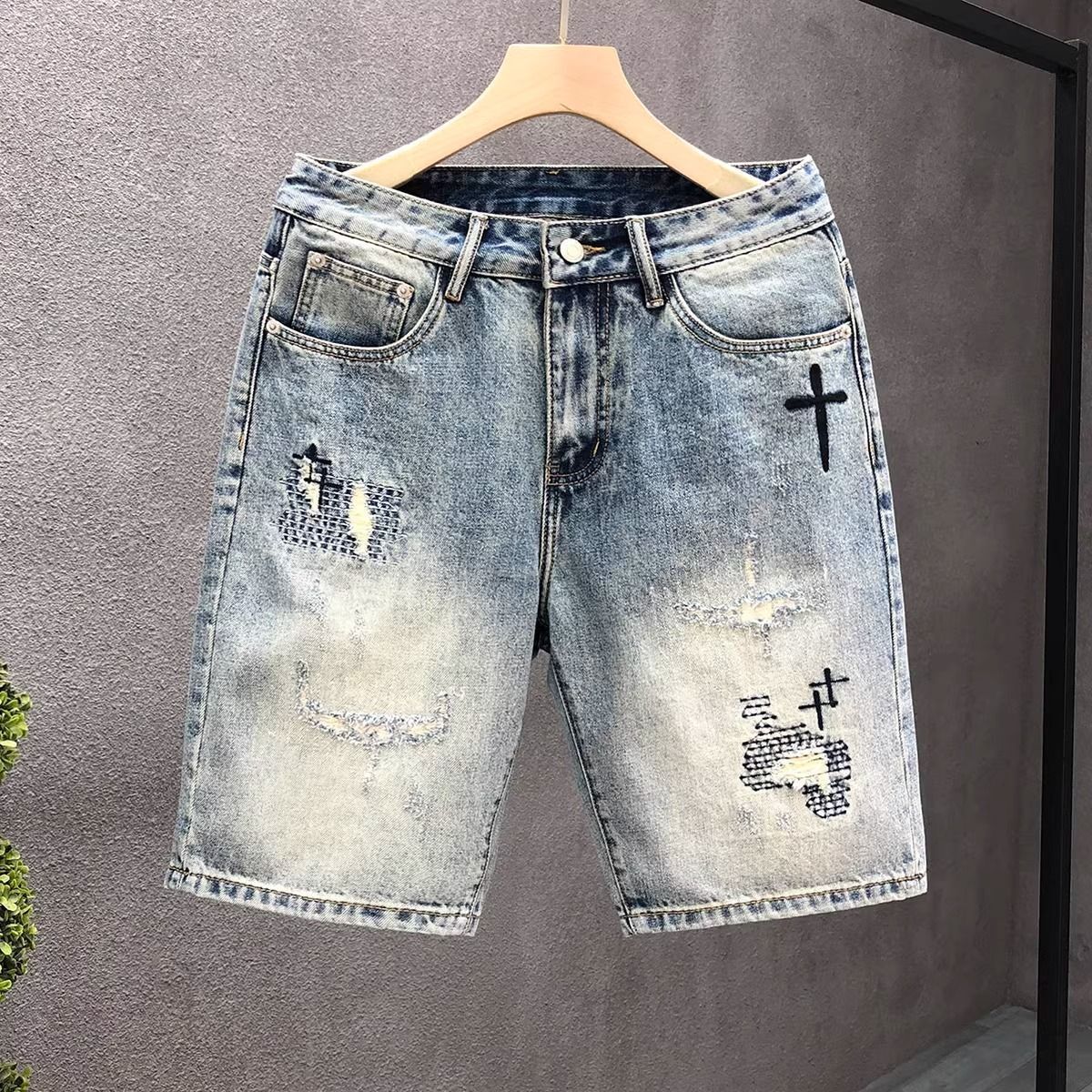 Men's Denim Jeans Shorts Casual Slim Fit Essential Designer Style Washed Distressed Stretch Fabric Knee Length Breathable Summer Daily Bottoms
