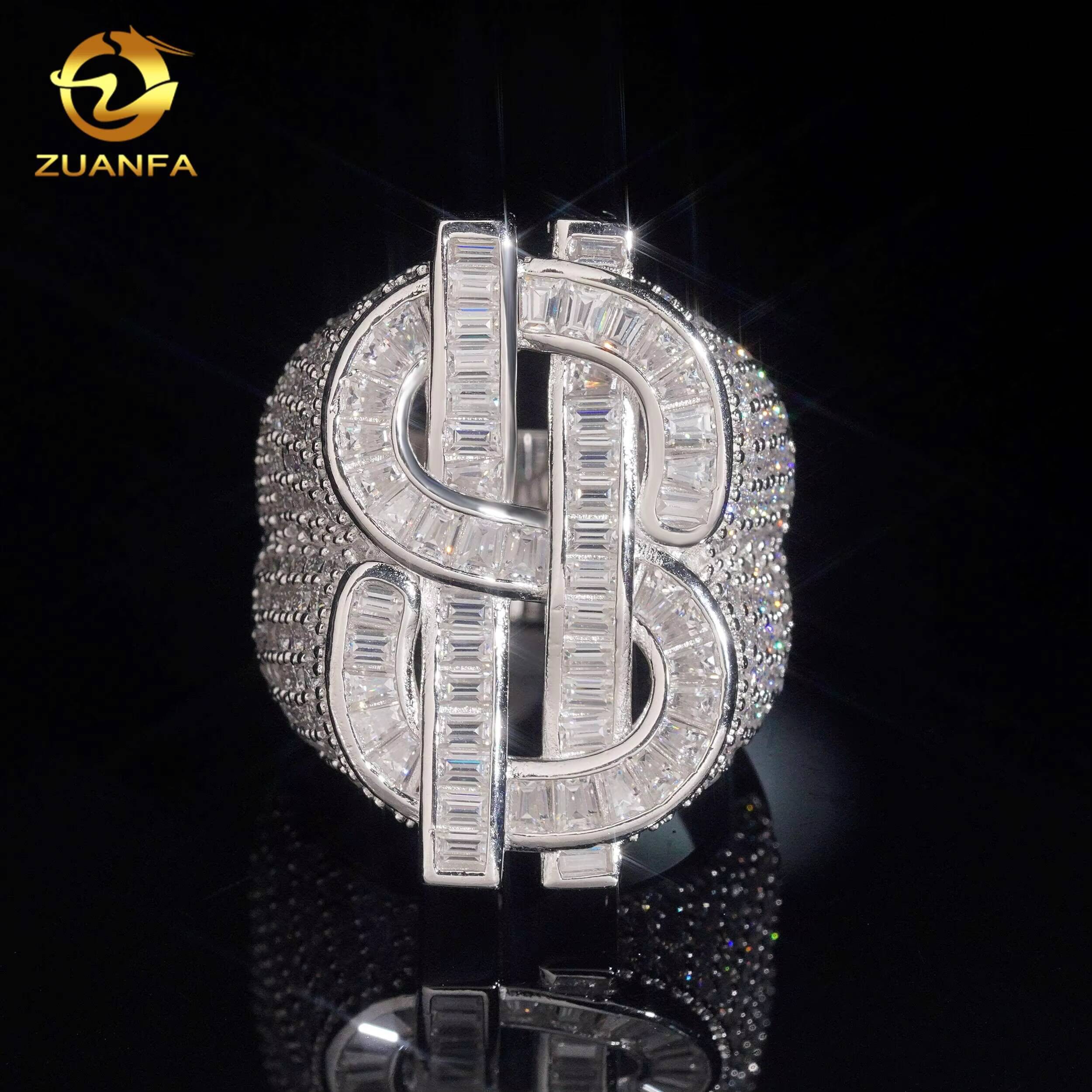 Hot Sale Iced Out USD Dollar Ring Moissanite Men Diamond Rings 925 Silver Hip Hop Ring Pass Diamond Tester