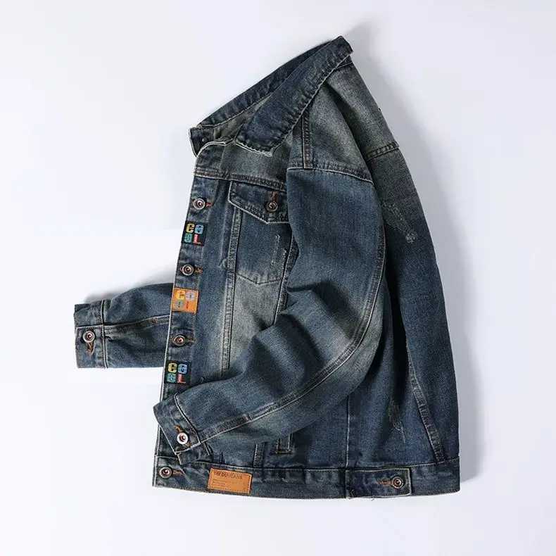Clothing Mens Denim Jacket Spring Autumn Korean Slim Badge Jacket Retro Embroidered Brand Fashion Jeans Coat M260309