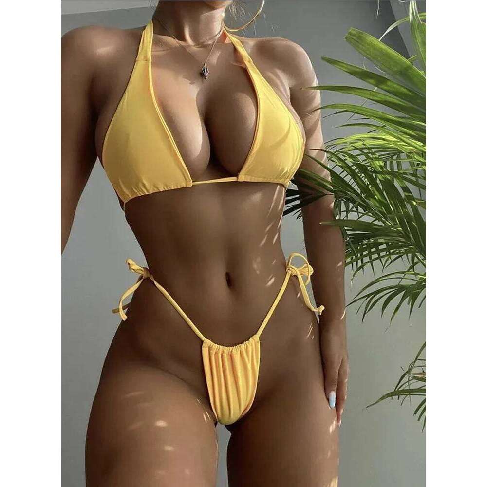 11 Colors Halter Mini Micro Thong Female Swimsuit Women Swimwear Two-pieces Bikini Set Bather Bathing Suit Swim Beachwear XJ260206