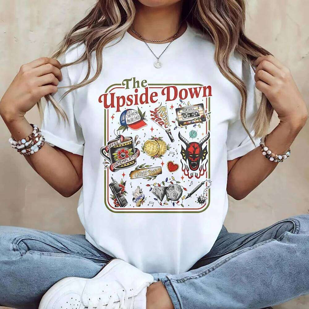The Upside Down T-shirt Funny Women Men Hawkins Clipart Graphic Tee Stranger ST5 Inspired Demogorgon Shirts Trendy Gothic Tops XJ260306