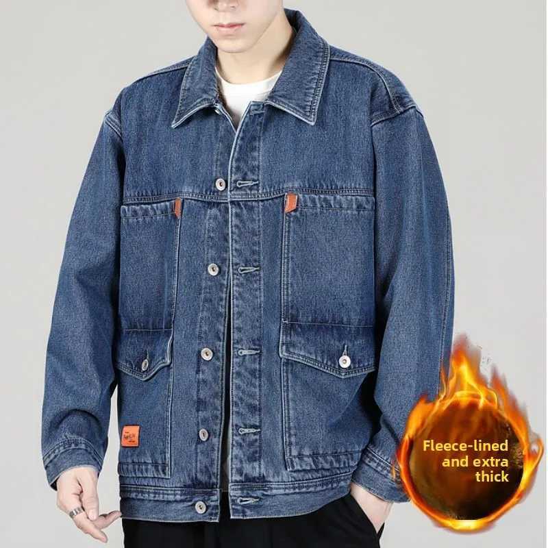 Winter 2026 Thermal Velvet Thickened Cotton-padded Coat Warm Men Clothing Denim Jacket Streetwear Blue Korean Fashion Coats M260309