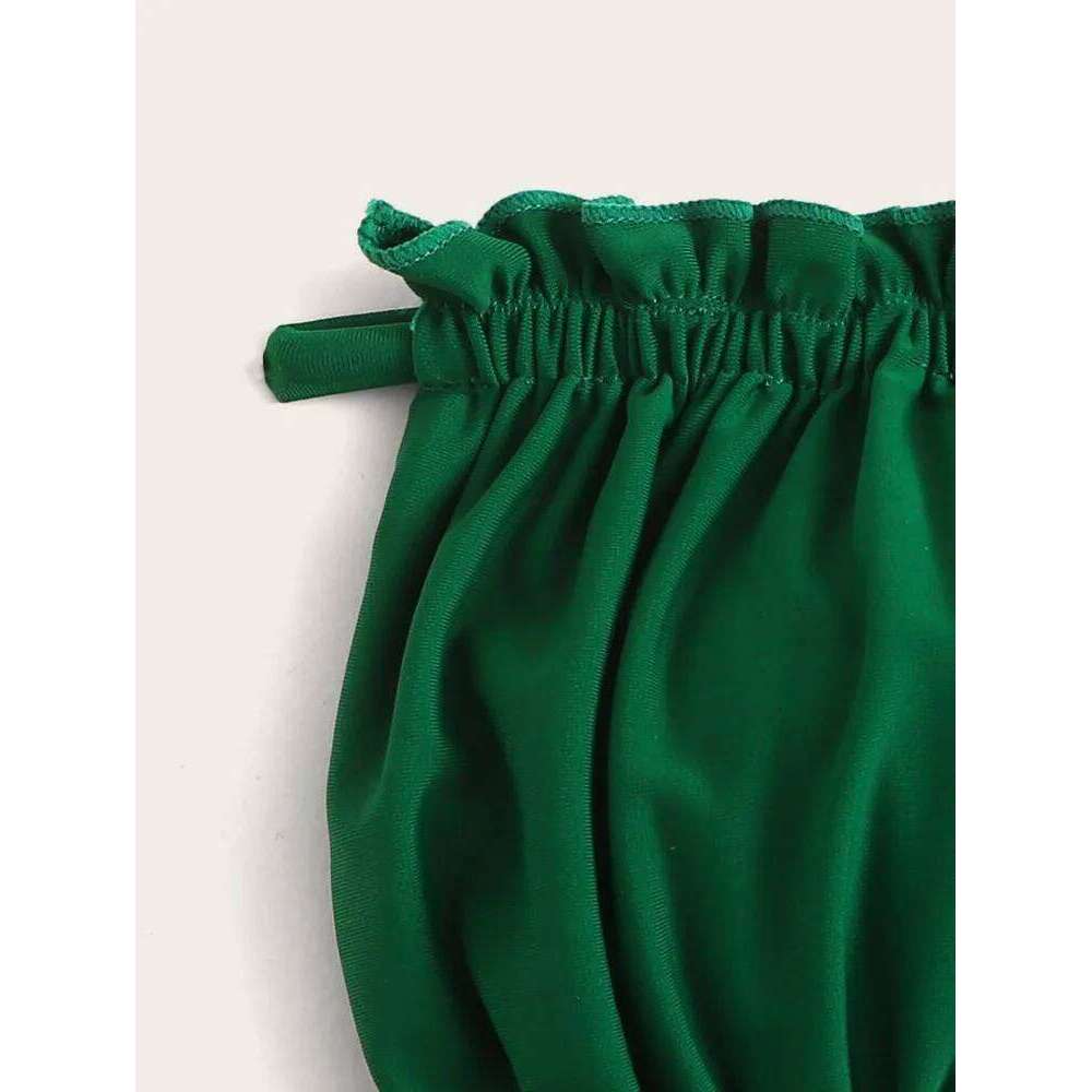 Swim Summer Beach Ruched Lettuce Trim Bandeau Bikini Set XJ260206