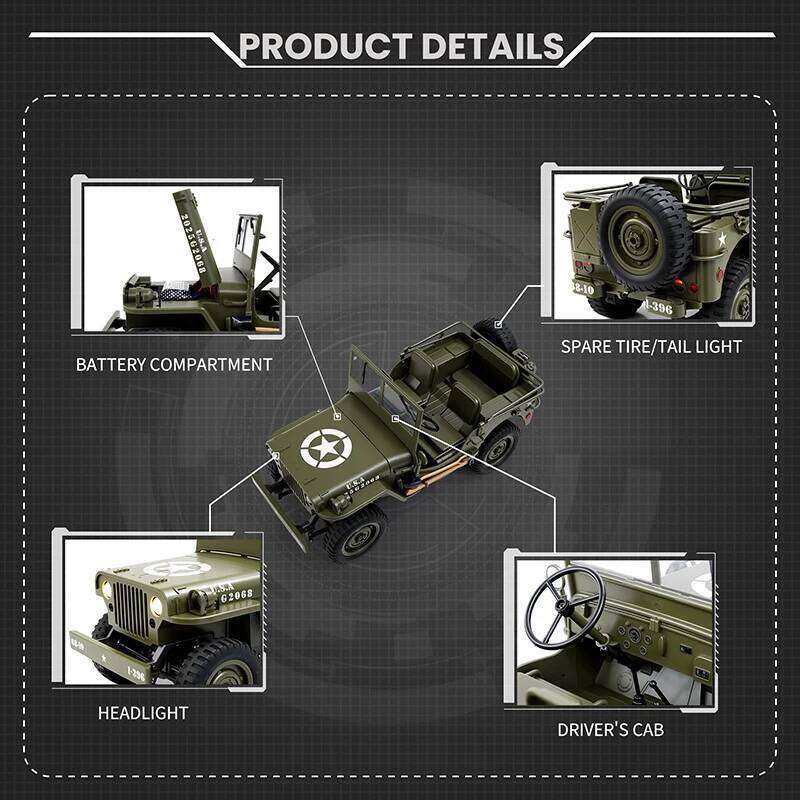 JJRC 1/10 Military Remote Control Car Full Function Steering, LED Lights & Searchlight Dynamic/Static Simulation For Outdoor C260306