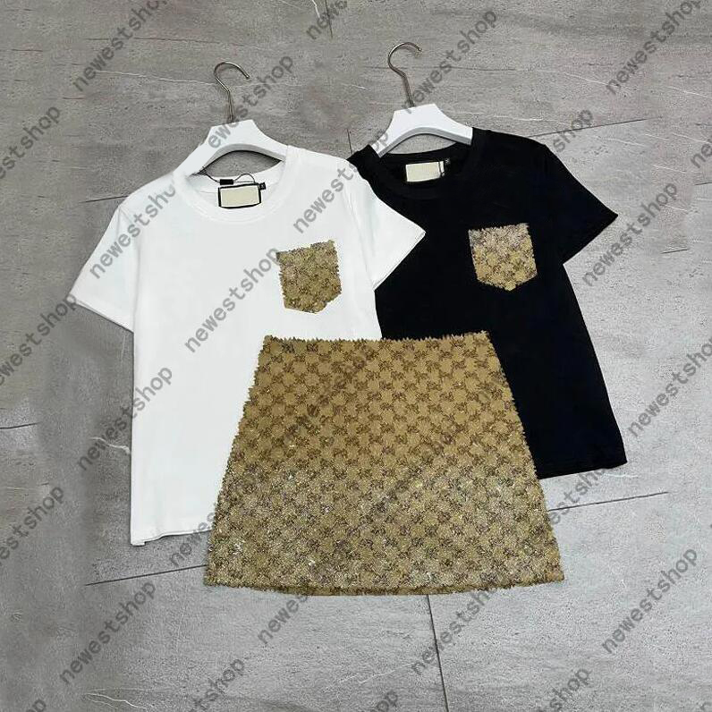 Designer womens tracksuits luxury short sleeve sport suit 2 piece sets Color hot stamping Jacquard tracksuit women breathable sportsuits patchwork Skirt S-L