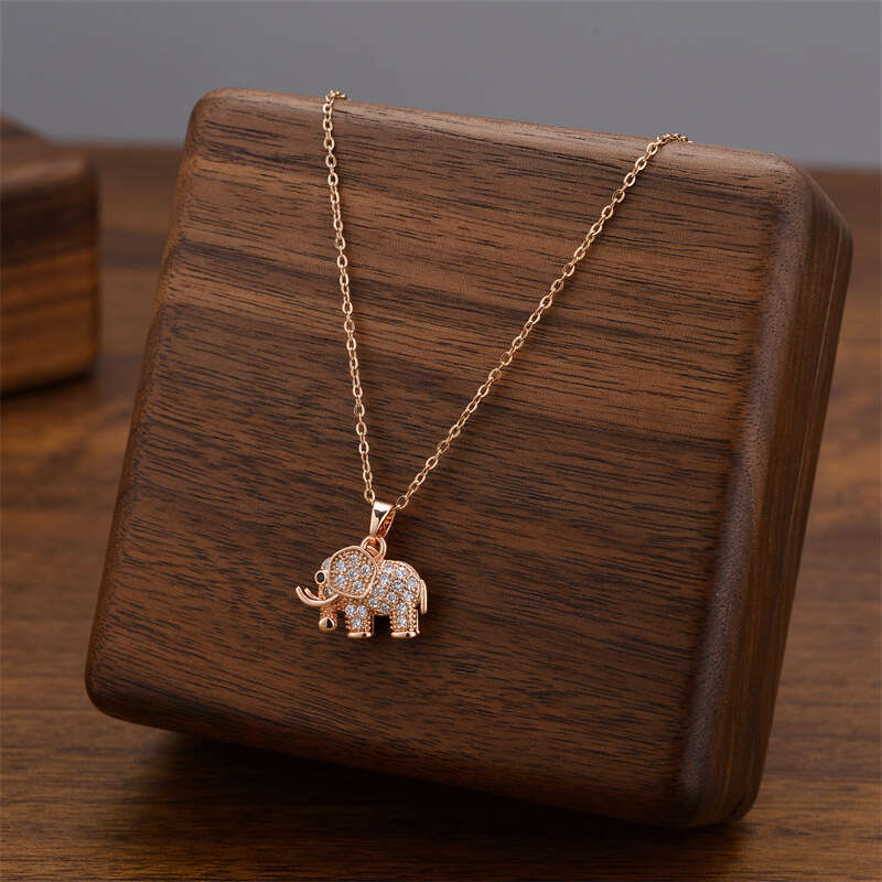 Micro-inlaid zircon elephant pendant titanium steel necklace for women, high-end versatile choker, light luxury niche fashion women's collarbone 