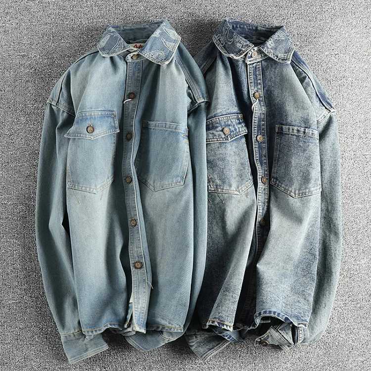 2024 Autumn And Winter New American Retro Long Sleeve Lapel Denim Mens Fashion Pure Cotton Washed Old Multi-pocket Casual Coat M260309