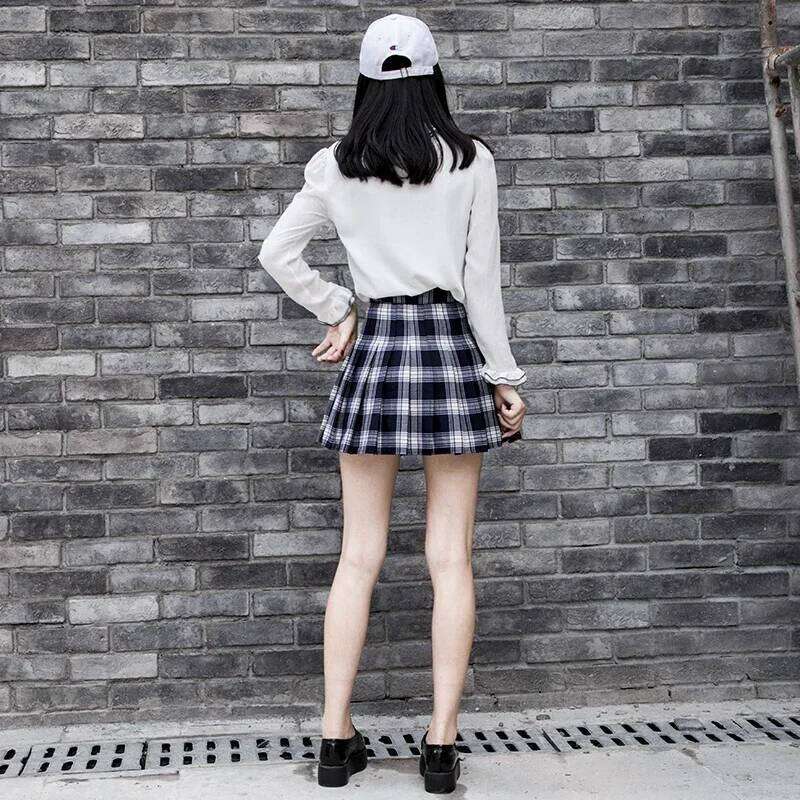 Mini High Waist Pleated Plaid Sweet Harajuku A-line Sailor Autumn Chic Skirts for Women Clothes XJ260309