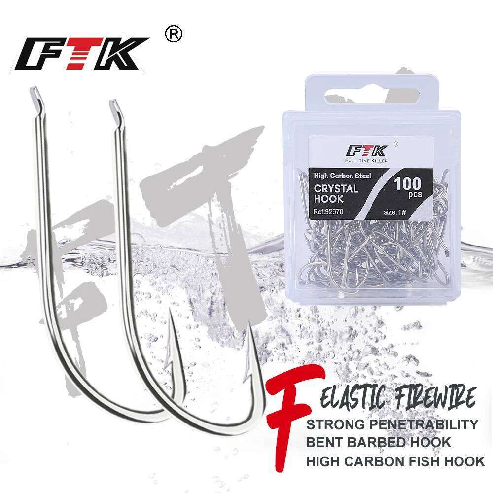 FTK Hooks High Carbon Steel Sharp Barbed Offset Narrow Bait Hook Fishhook Fishing Accessories S260305
