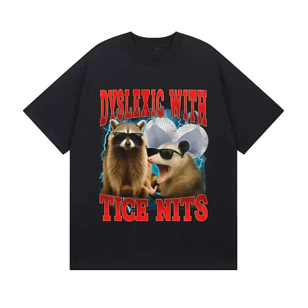 Dyslexic with Tice Nits Vintage Graphic T Shirt Cat Funny Humor Short Sleeve Women T-shirts Harajuku T-shirt Summer Streetwear XJ260306