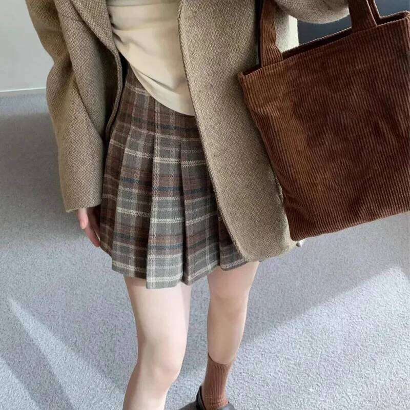 Preppy Style Plaid Pleated Women Fall Winter High Waist Woolen Mini Skirt Japanese School Uniforms Kawaii Y2k Jk Skirts XJ260309