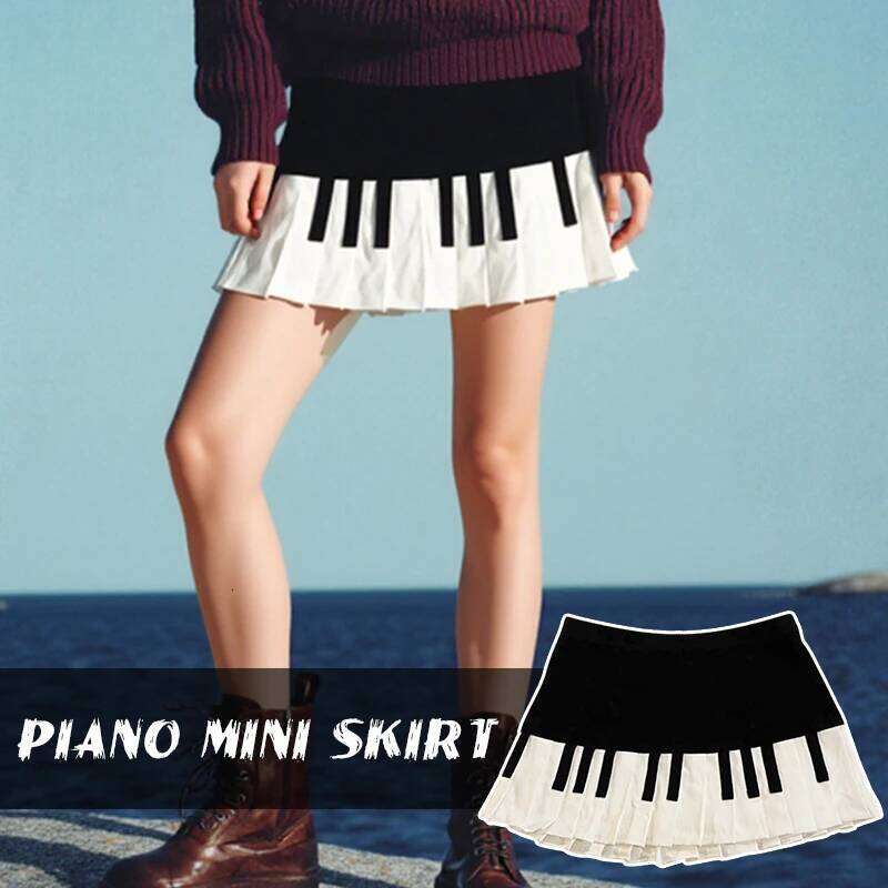 Vintage Y2k Black White Piano Women Slim Design Summer Harajuku Mini Skirt Female Fashion Hot Girl New Retro Clothing XJ260309