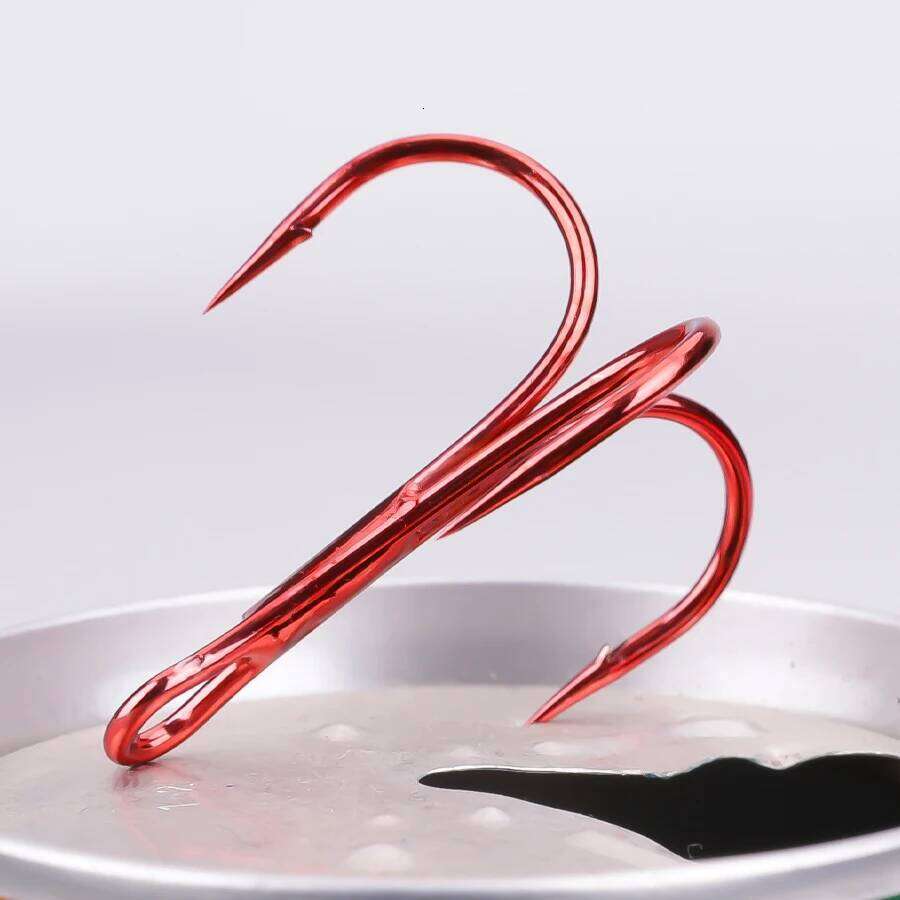 FTK Red Barbed Triple FISHHOOK Overstriking Fishing Tackle High Carbon Steel Treble Hooks S260305