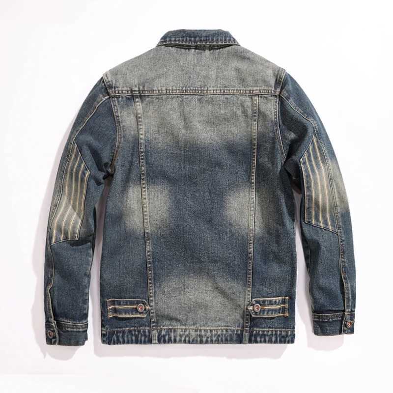 Large Pockets Cargo Denim Jacket for Men Spring Autumn Retro American Utility Jacket Trendy Casual Denim Jeans Coat M260309