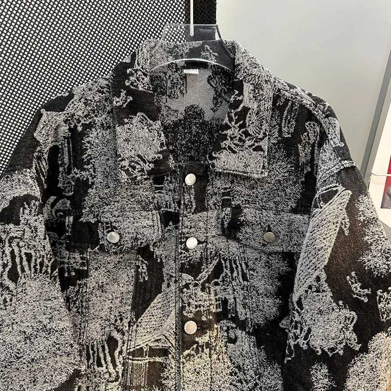 Jacquard Denim Jacket For Men Loose Fit Casual Punk Style Clothing Trendy Autumn/winter European Style Embroidered Denim Jacket M260309