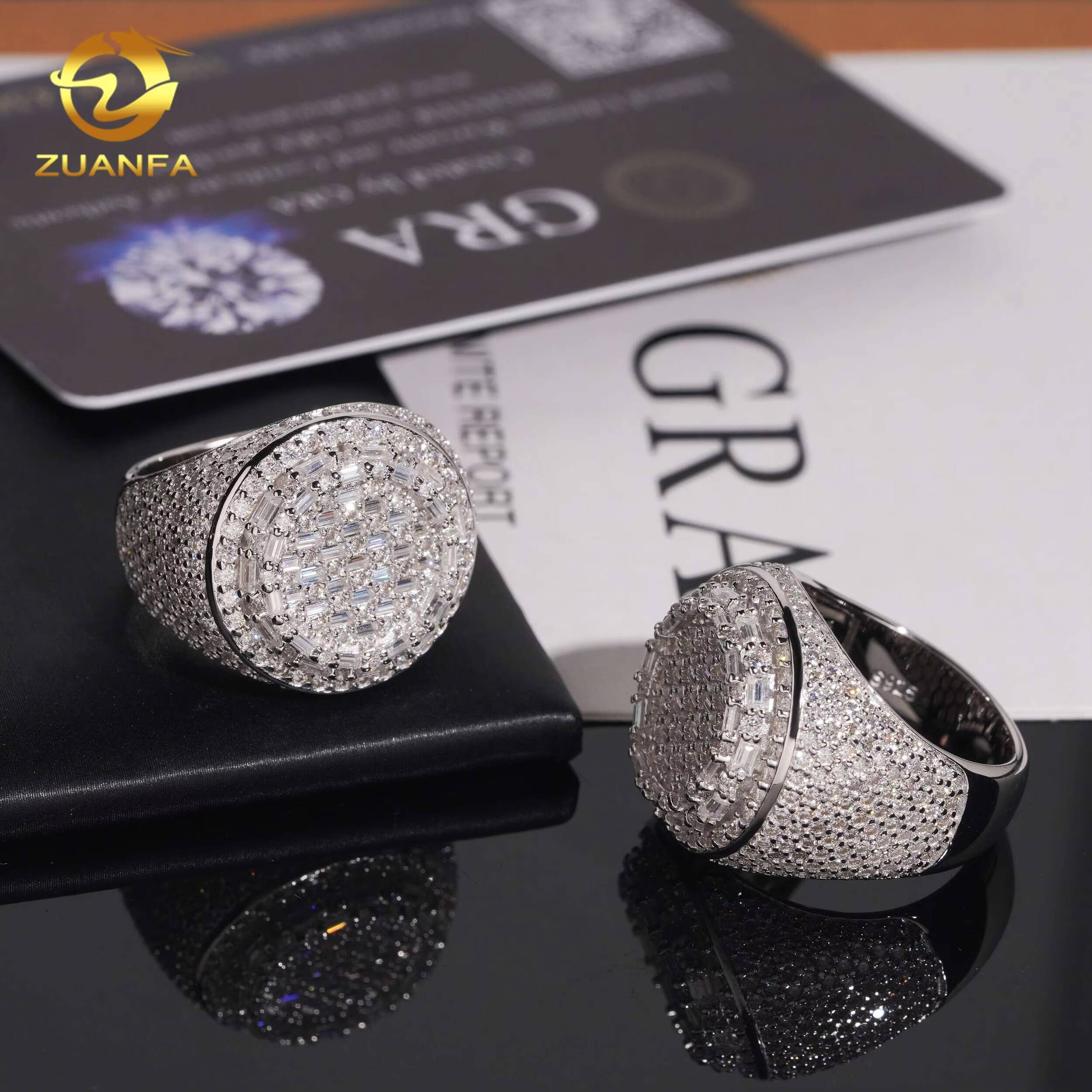Ready to Ship Hip Hop Jewelry Moissanite Hip Hop Ring 925 Sterling Silver Men Diamond Ring Pass Diamond Tester