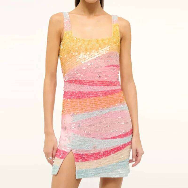 Muse Elegant Lady Fit Banquet Short Fashion Sequins Sleeveless Halter Evening Summer New Women High Waist Wrap Hips Dress