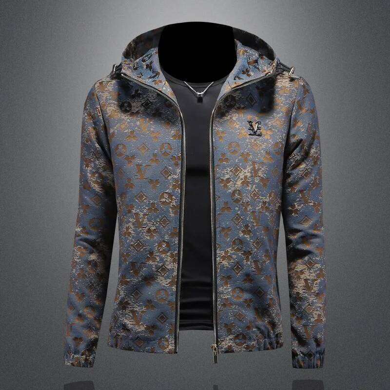 Minglu Allover Printed Hooded Men's Jackets High Quality Long Sleeve Zipper Sport Casual Male Coats Man Overcoat Plus Size 5Xl Asia Size