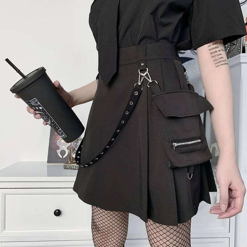 Plus Size Harajuku Punk Gothic High Waist Black Skirts Women Sexy Patchwork Bandage Mini Female Streetwear XJ260309
