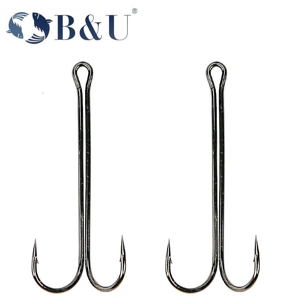 B&U hooks Super Long Double Hook long high carbon steel fishing tackle different sizes equiped with soft lure S260305