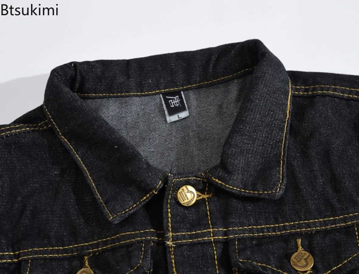 New Mens Korean Style Black Denim Jackes Loose Casual Lapel Button Up Coats Fashion Versatile Male Jean Tops Men Clothing Coats M260309