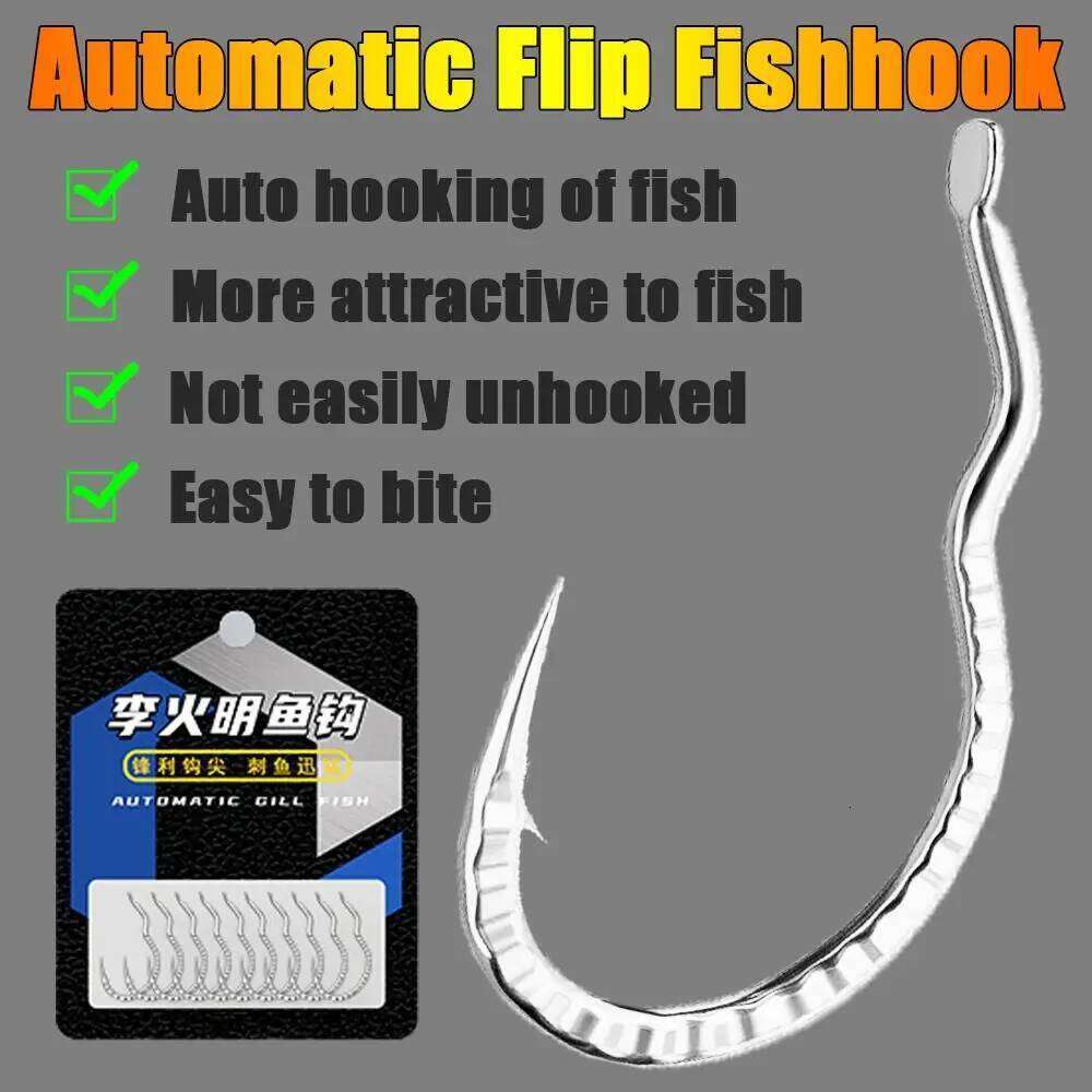 10pcs Fish Scale Patterned Hook High Carbon Steel Sharp Barbed Automatic Flip Fishhook Anti Slip Fishing Tackle Carp S260305