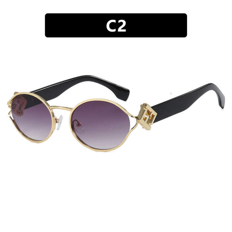 Sunglasses Letter F Oval Metal Frame Fashion Trendy UV Protection for Daily Outdoor Wear Gift High Quality Texture
