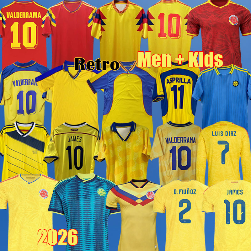 2026 Colombia World Cup soccer jerseys Centenary 1990 1994 1998 2001 Vintage LUIS DIAZ CARRASCAL Retro CORDOBA Cropped football Shirts FALCAO JAMES men kids kit