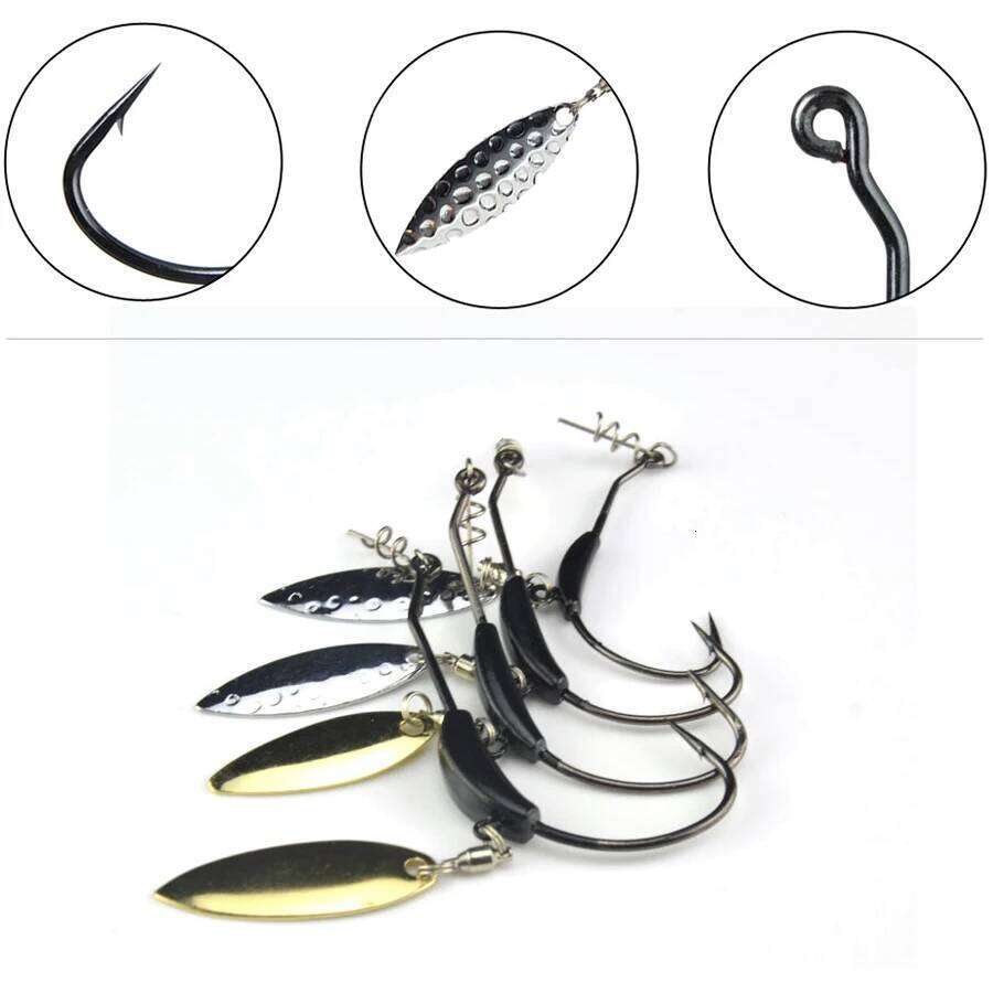 2pcs Offset Weighted Crank With Spoon sequins Hook Fish Hooks Fit for Texas Rigs Fishing Tackle S260305