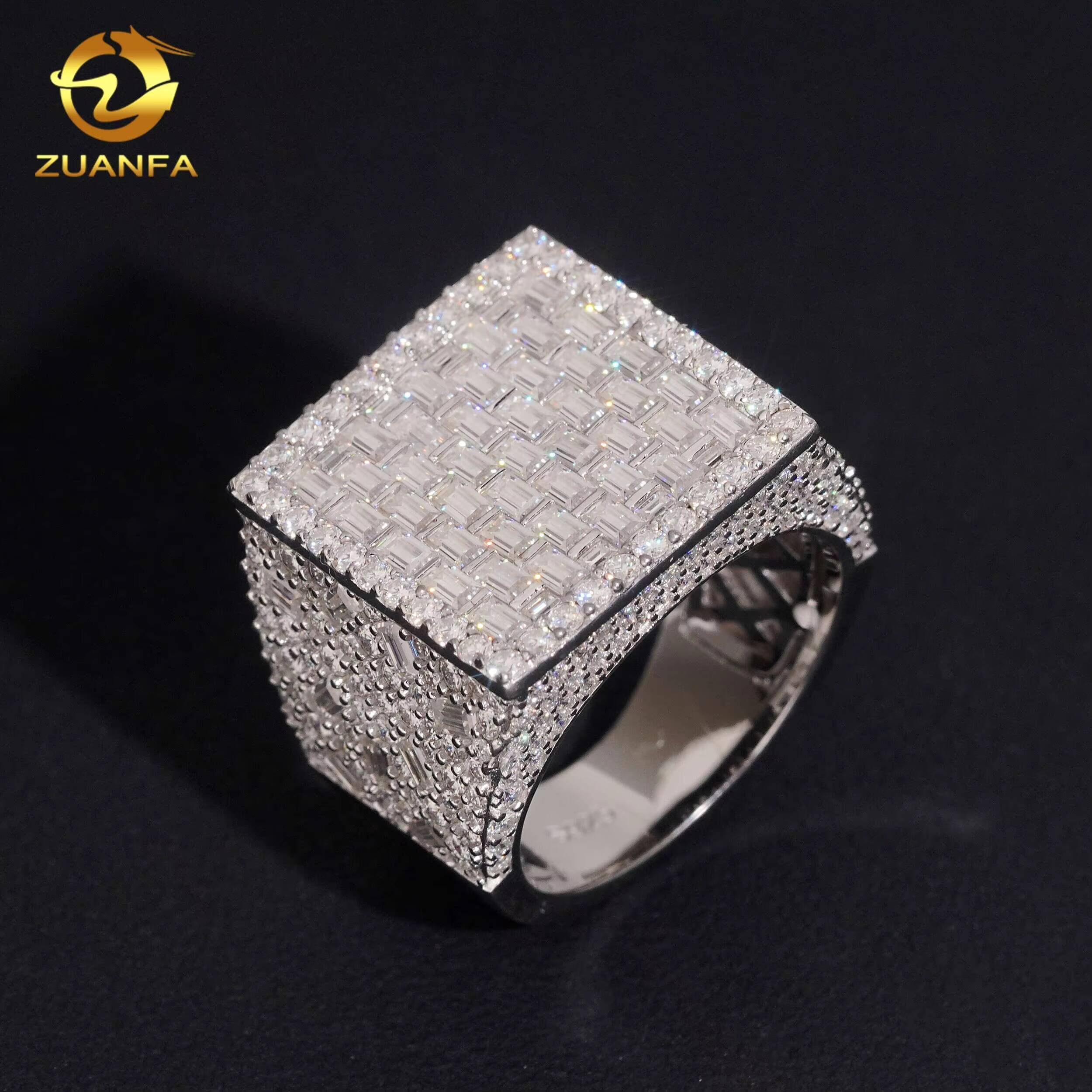 Glass Wall Square Front Top Full Iced Out Championship Ring 925 Moissanite Ring Iced Out Ring Men Diamond Ring Circle Ring