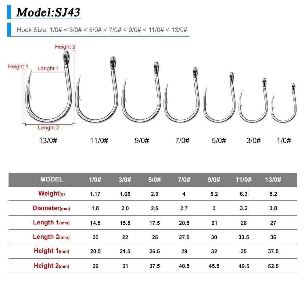 PROBEROS 5/10Pcs Sea Stainless Steel Fishhook Saltwater Fishing Hook 1/0#-13/0# Model Silver JIGGING Hooks SJ43 S260305