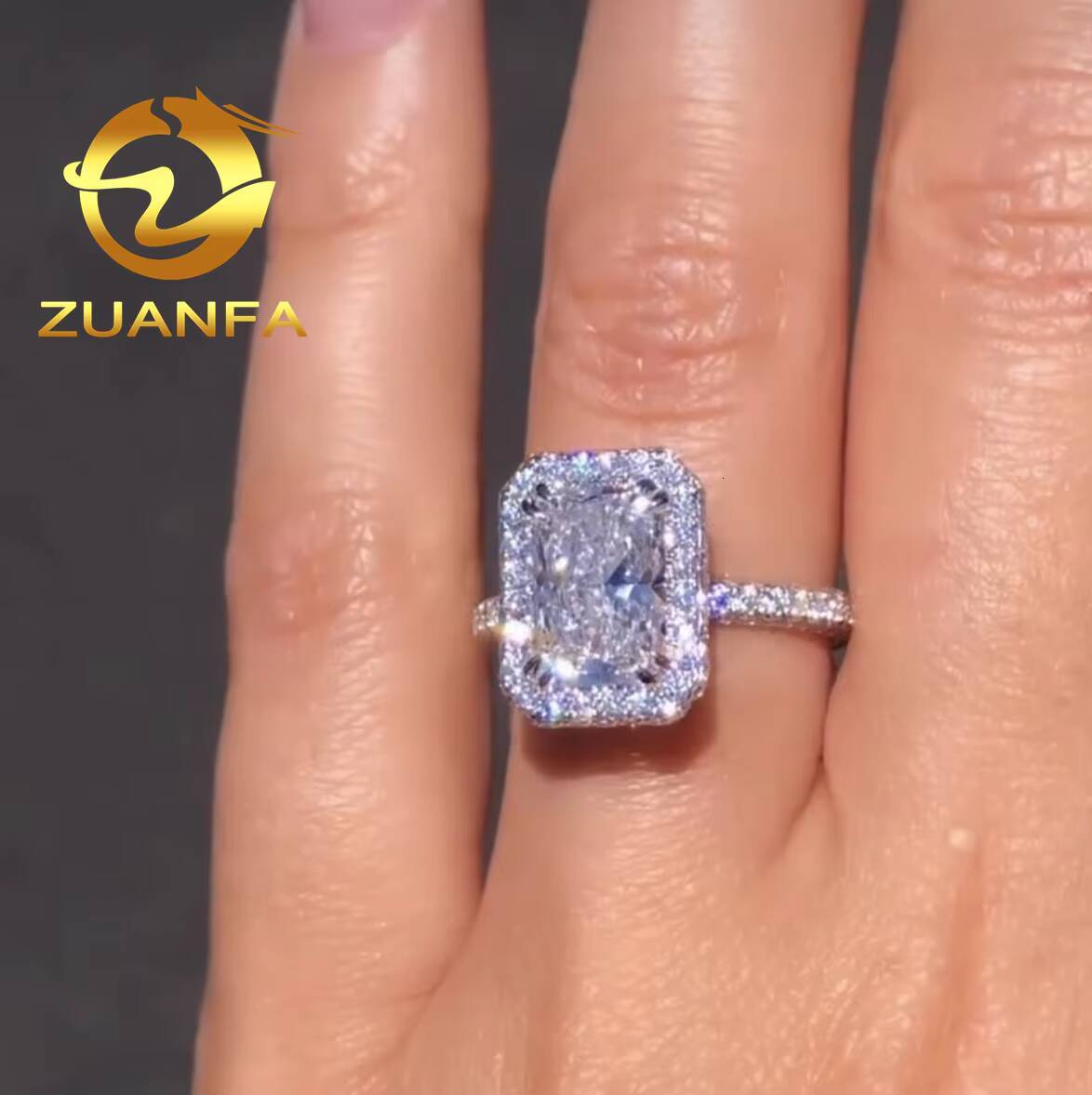 Halo Ring Radiant Cut Moissanite 10k Real White Gold Engagement Ring Custom Moissanite Ring for Men Women Anniversary Gift