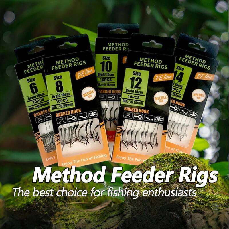 New Method Feeder Rigs - Braided Line with Barbed Hooks Size 6, 8, 10, 12 for Carp and Crucian Fishing Enthusiast S260305