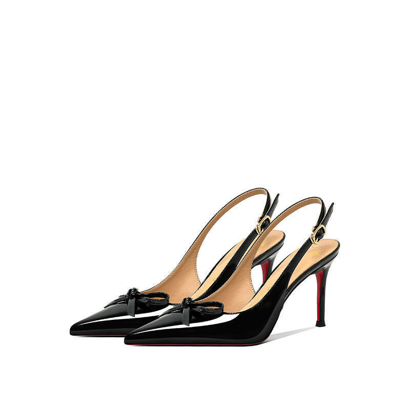 Women In Bowknot Leather Shoes New Pointed Stiletto High Heels Closed Toe Backless Sandals