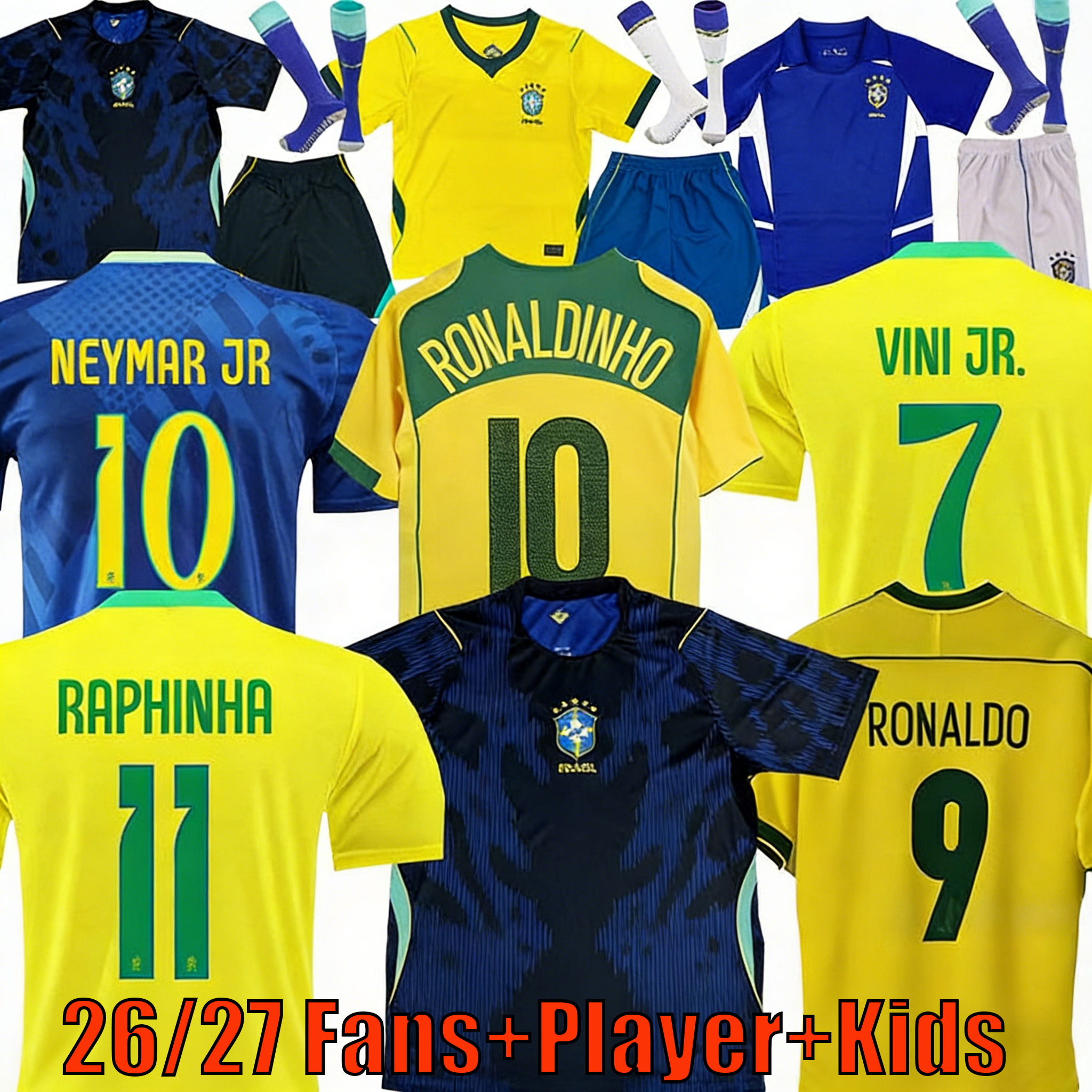 NEW 26 27 Brasil Soccer Jerseys 25 26 BraziLS Retro jersey 1998 2002 2004 NEYMAR JR VINI JR Endrick Ronaldo PELE Vintage Ronaldinho camisa de futebol brasil Kid kits