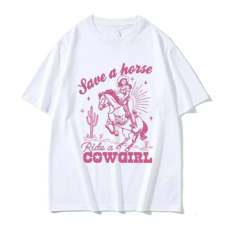 Save Horse Ride A Cowgirl Print T Shirt Men Women Retro Aesthetic Fashion T-shirts Casual Oversized T-shirt Streetwear XJ260306