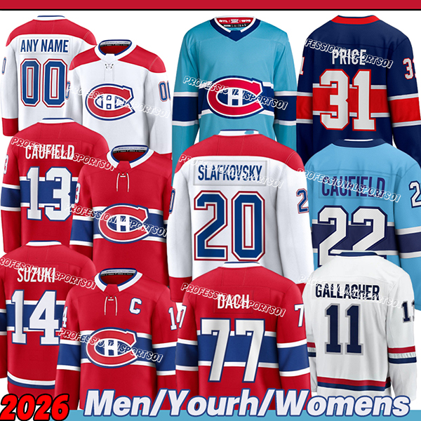 Montreal Canadien Jersey #14 Nick Suzuki Cole Caufield Cole Caufield Lane Hutson Josh Anderson Juraj Slafkovsky Hockey Jerseys 2026