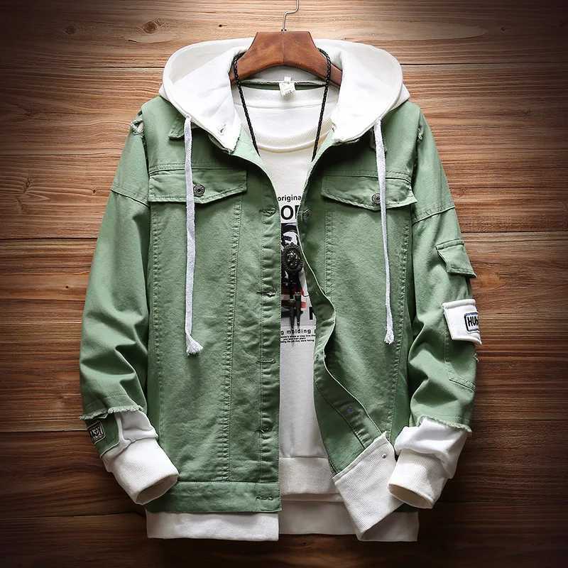 Hot 2020 Fashion Denim jacket male hooded autumn handsome jacket autumn clothing Korean teenagers students loose fake two gowns M260309
