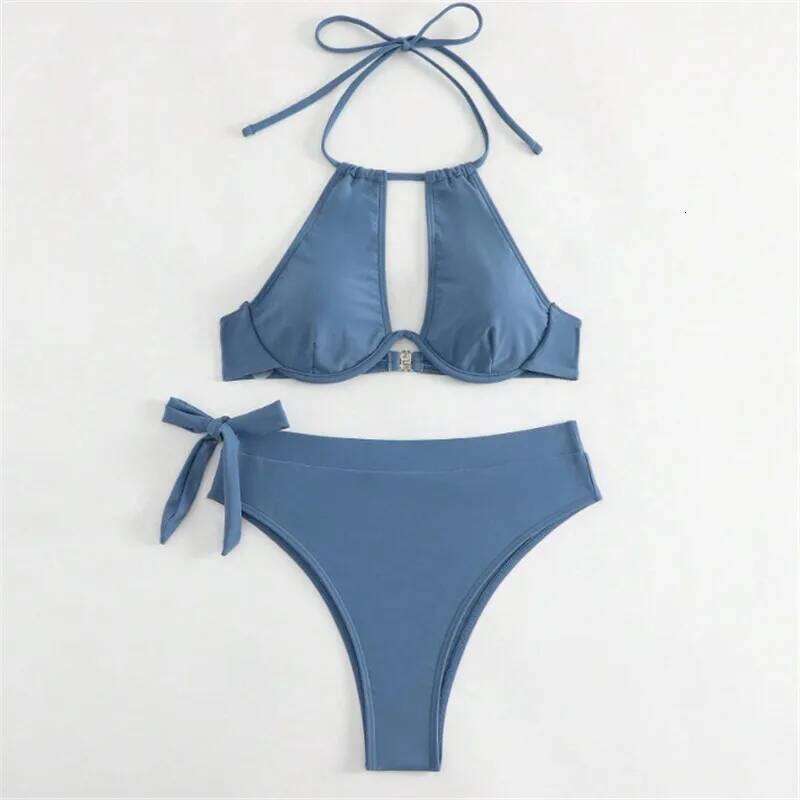 Brown High Waisted Bikini Set String Halter Swimwear Sexy Swimsuit Women Hollow Out Bathing Suit Push Up Bikinis 2024 Mujer XJ260206