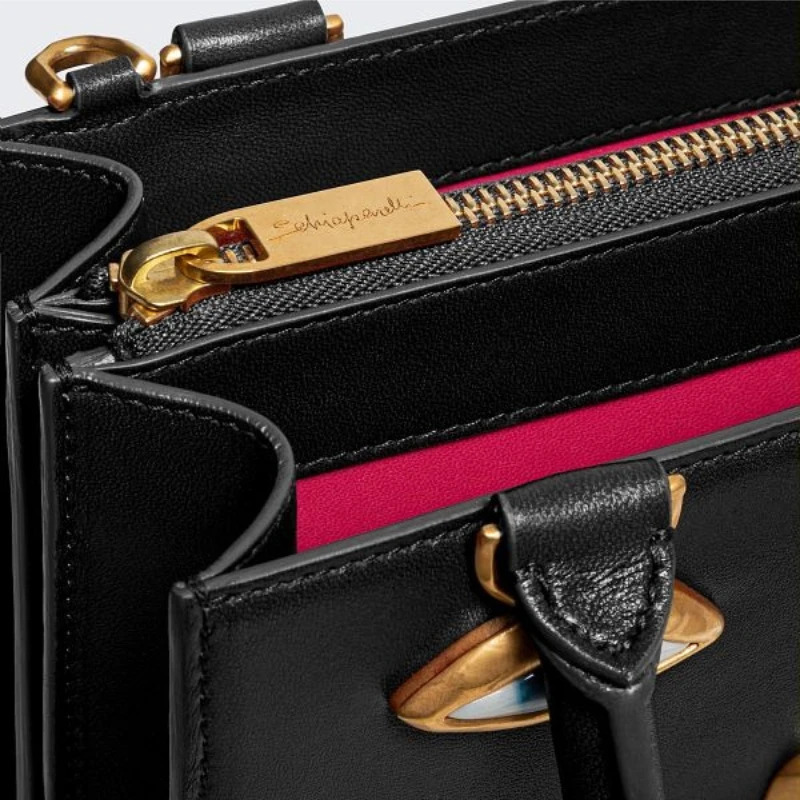 Mini Face Bag Women High Quality Black Leather s Handbag Jewelry Eyes Goldtone Metal Shoulder Strap Crossbody Bags 260306